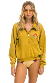 MOUNTAIN EMBROIDERY UNISEX HALF ZIP SWEATSHIRT - KHAKI Unisex Outerwear Aviator Nation 