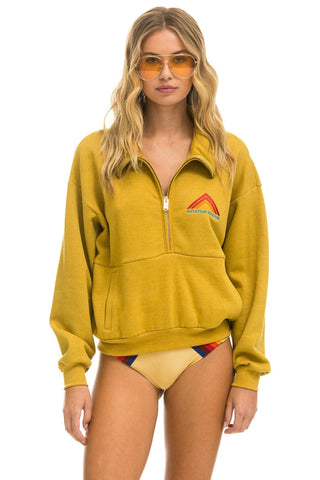 MOUNTAIN EMBROIDERY UNISEX HALF ZIP SWEATSHIRT - KHAKI Unisex Outerwear Aviator Nation 