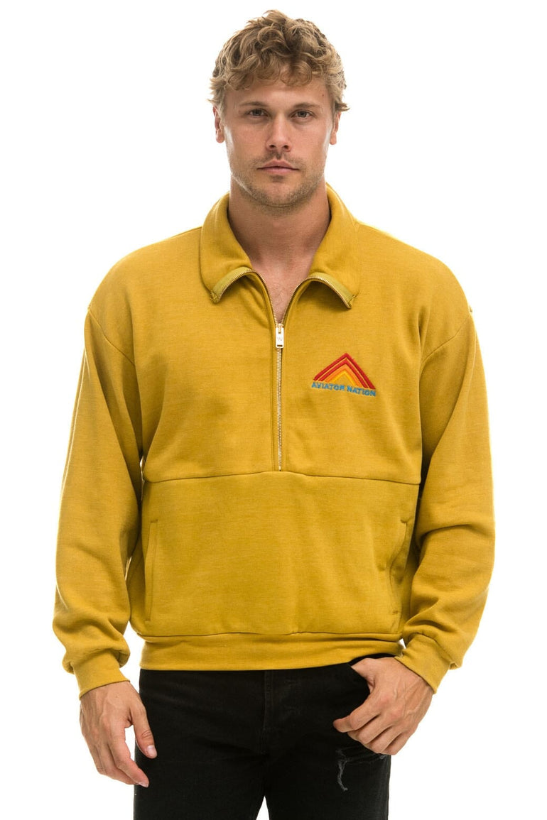 MOUNTAIN EMBROIDERY UNISEX HALF ZIP SWEATSHIRT - KHAKI Unisex Outerwear Aviator Nation