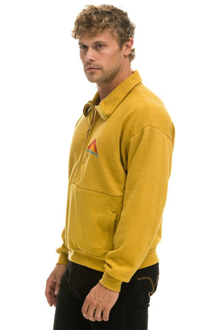MOUNTAIN EMBROIDERY UNISEX HALF ZIP SWEATSHIRT - KHAKI Unisex Outerwear Aviator Nation 