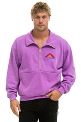 MOUNTAIN EMBROIDERY UNISEX HALF ZIP SWEATSHIRT - NEON PURPLE Unisex Outerwear Aviator Nation 
