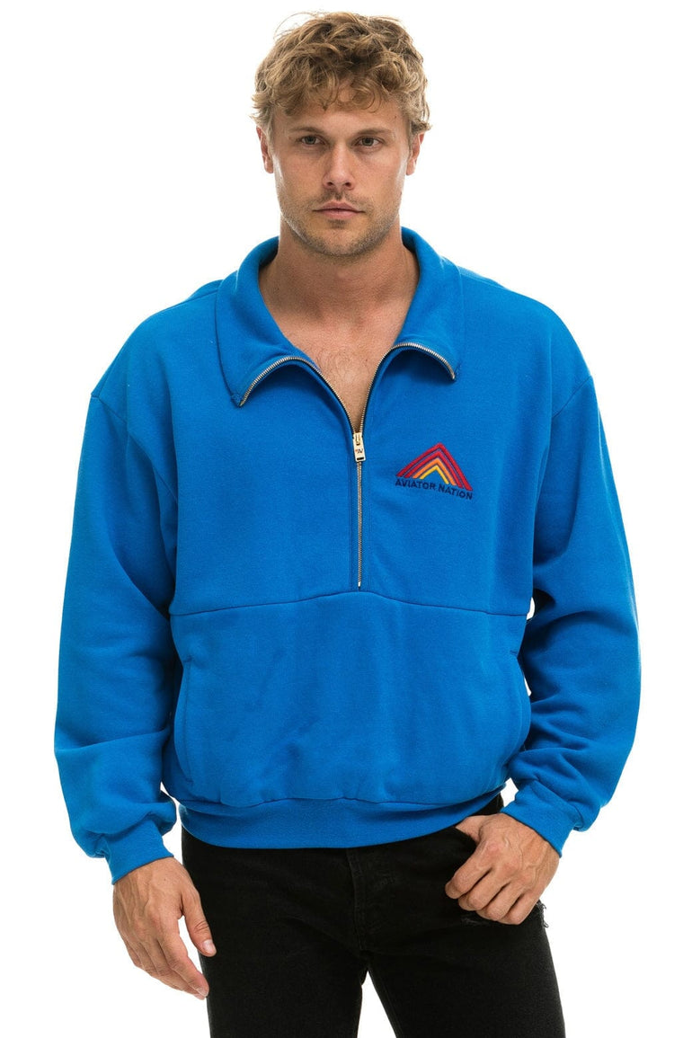 MOUNTAIN EMBROIDERY UNISEX HALF ZIP SWEATSHIRT - OCEAN Unisex Outerwear Aviator Nation