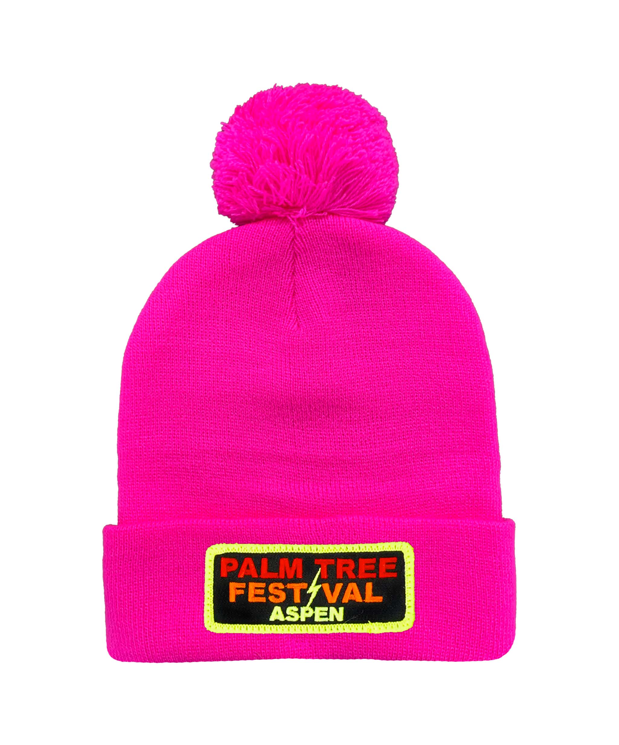 PALM TREE FESTIVAL ASPEN 2024 POM POM BEANIE NEON PINK Aviator Nation