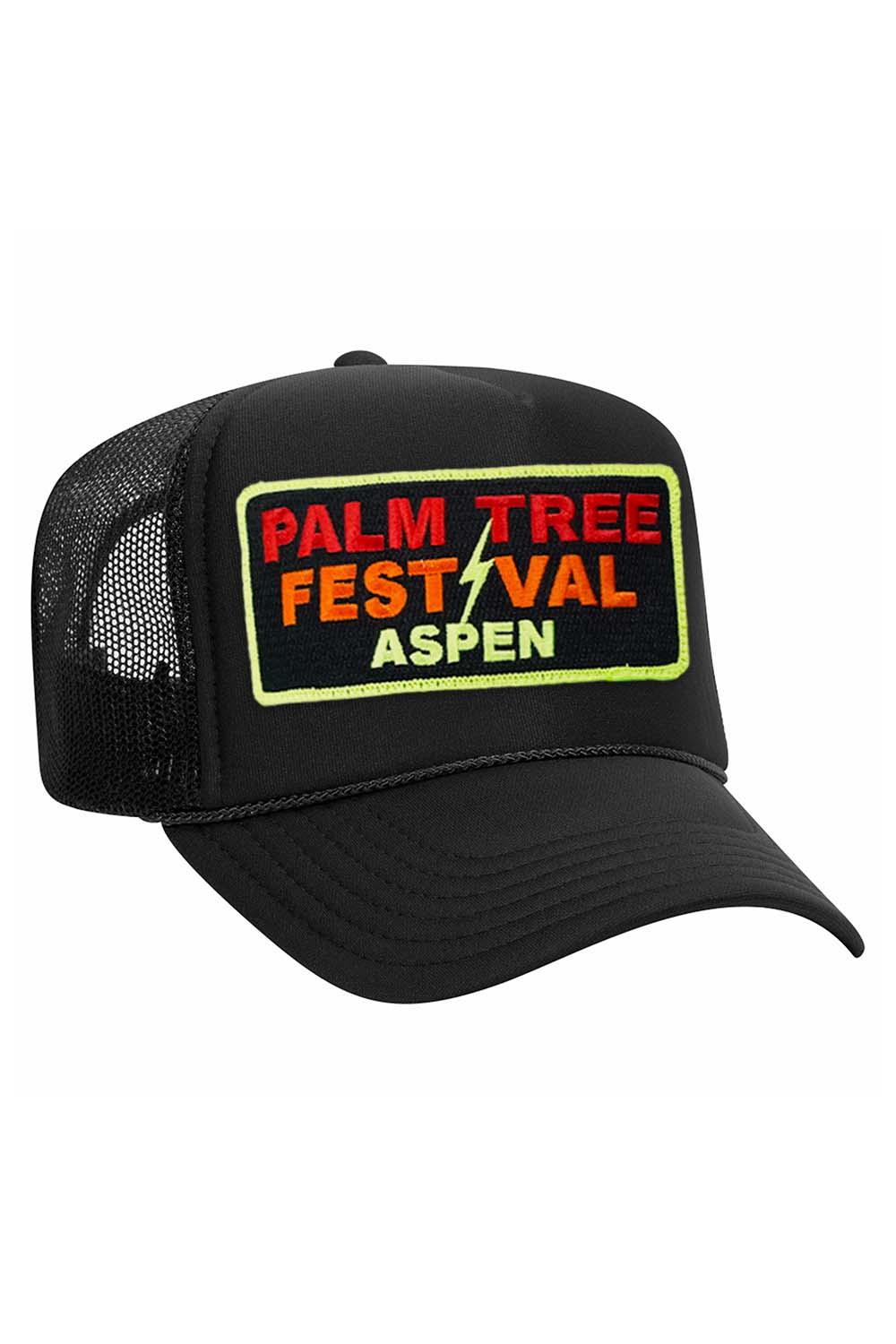 PALM TREE FESTIVAL ASPEN 2024 VINTAGE LOW RISE TRUCKER - BLACK HATS Aviator Nation 