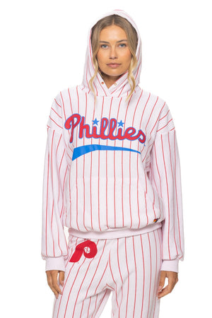 PRESALE: PHILADELPHIA PHILLIES PINSTRIPE 2026 RELAXED PULLOVER HOODIE - WHITE // RED