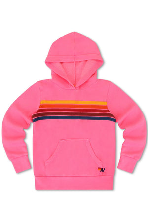 KID'S 5 STRIPE PULLOVER HOODIE - NEON PINK