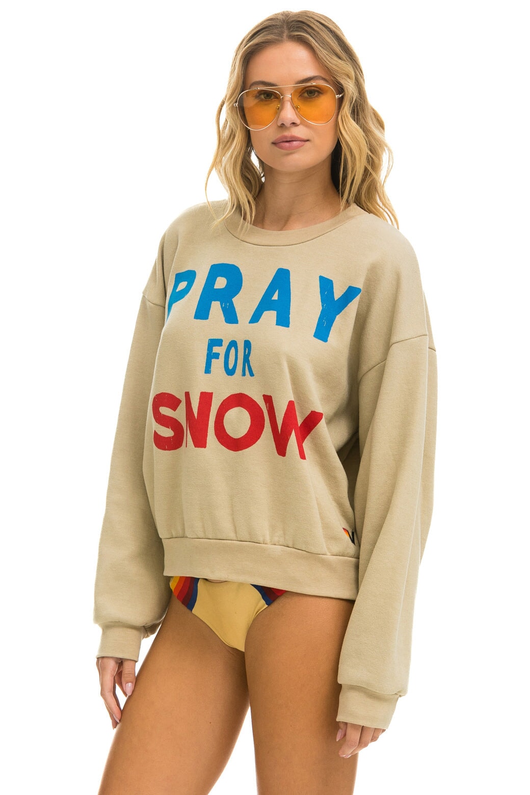 PRAY FOR SNOW RELAXED CREW SWEATSHIRT - SAND Sweatshirt Aviator Nation 