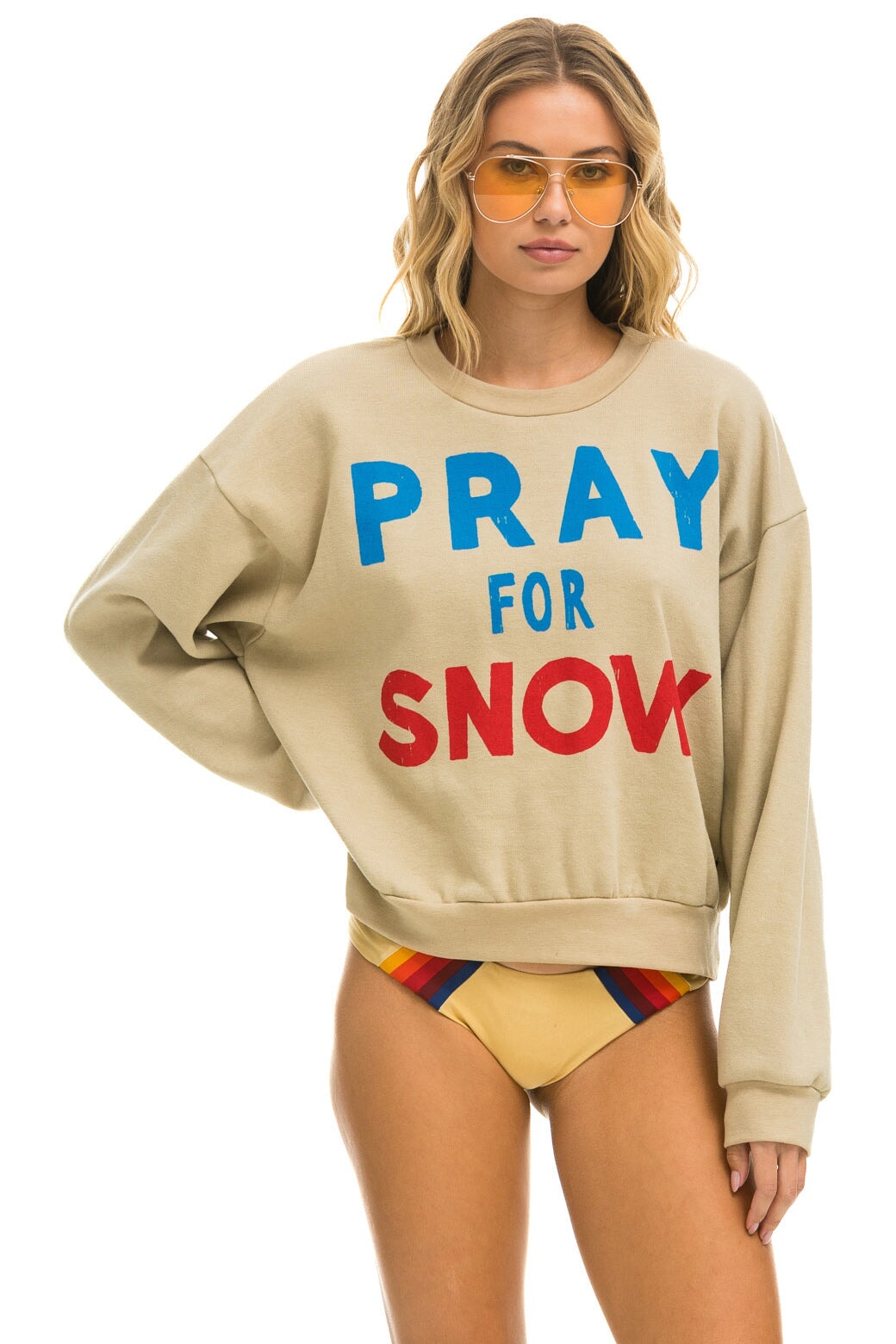 PRAY FOR SNOW RELAXED CREW SWEATSHIRT - SAND Sweatshirt Aviator Nation 