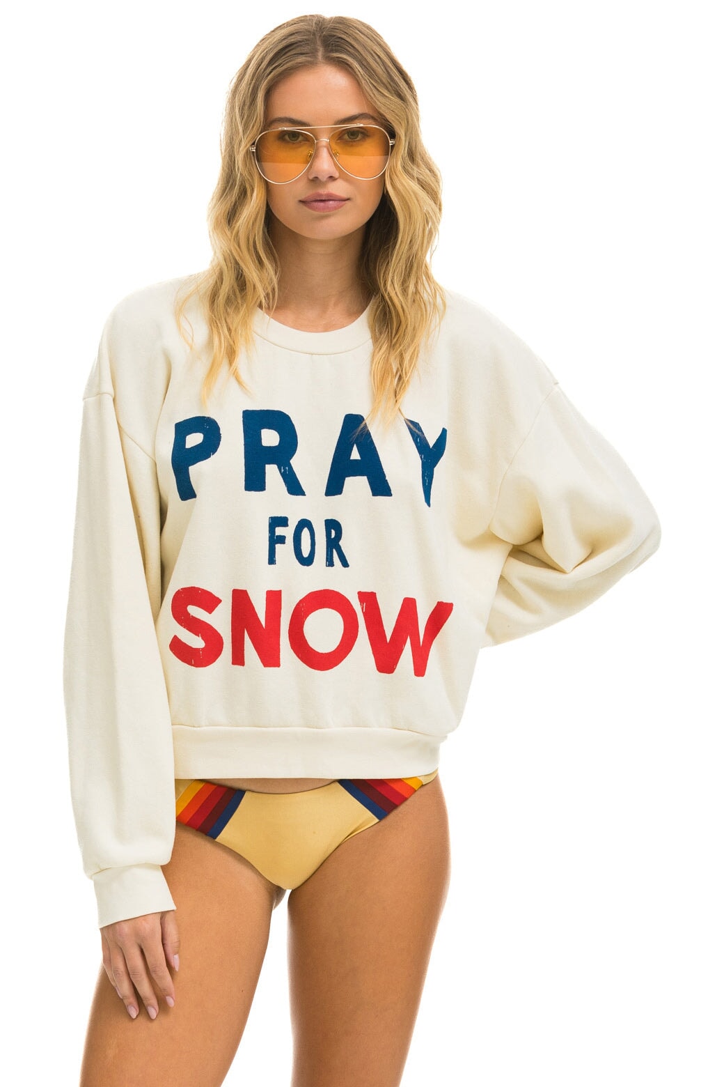 PRAY FOR SNOW RELAXED CREW SWEATSHIRT - VINTAGE WHITE Sweatshirt Aviator Nation 