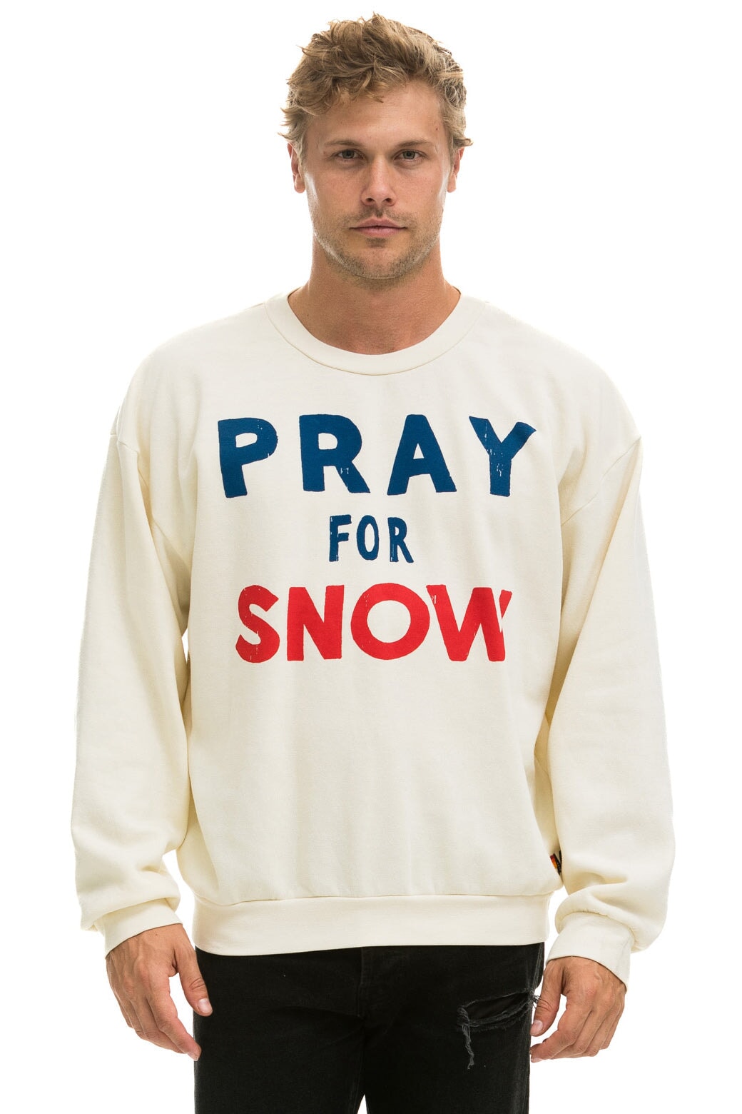 PRAY FOR SNOW RELAXED CREW SWEATSHIRT - VINTAGE WHITE Sweatshirt Aviator Nation 