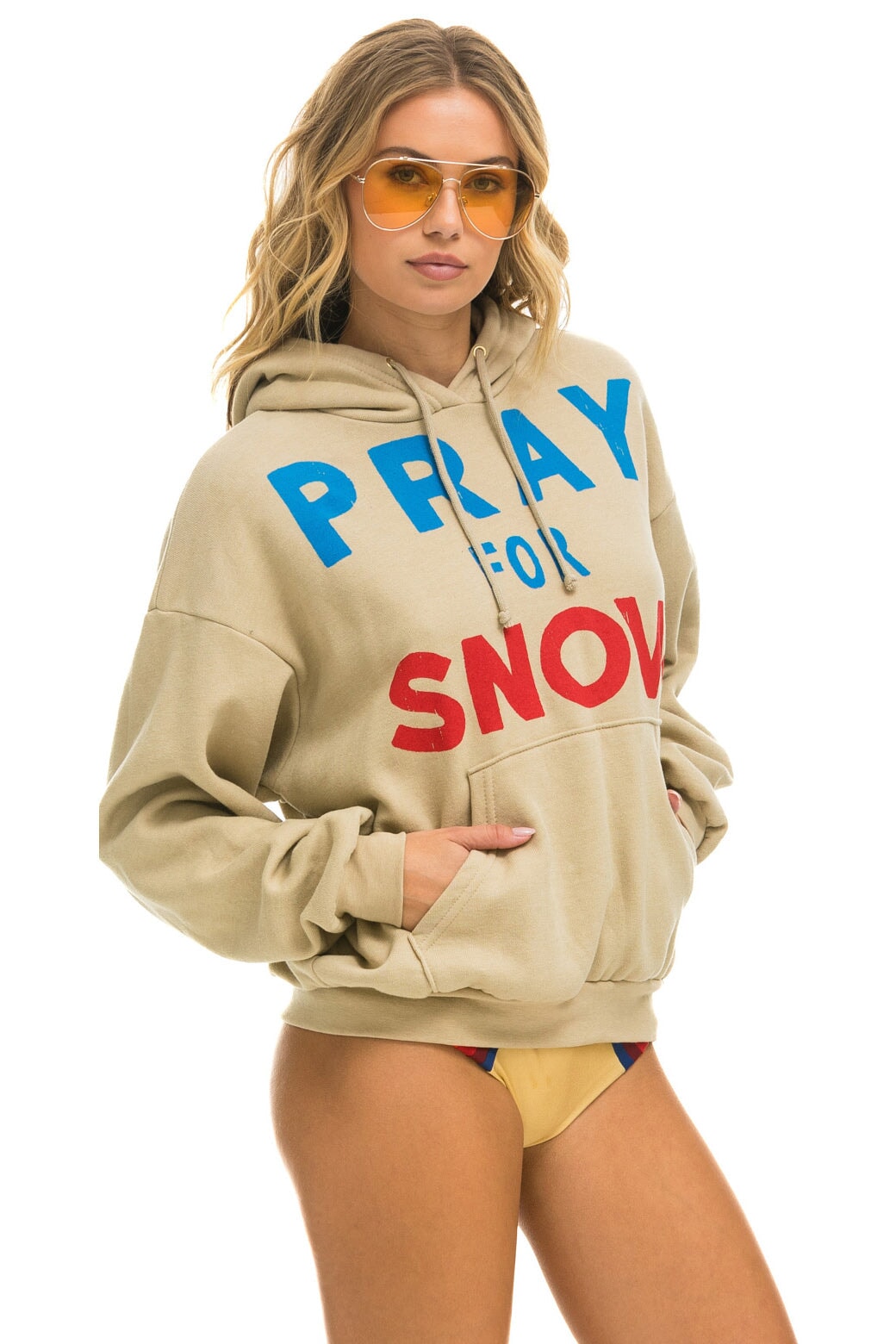 PRAY FOR SNOW RELAXED PULLOVER HOODIE - SAND Hoodie Aviator Nation 