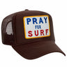 PRAY FOR SURF VINTAGE TRUCKER HAT HATS Aviator Nation OS BROWN 