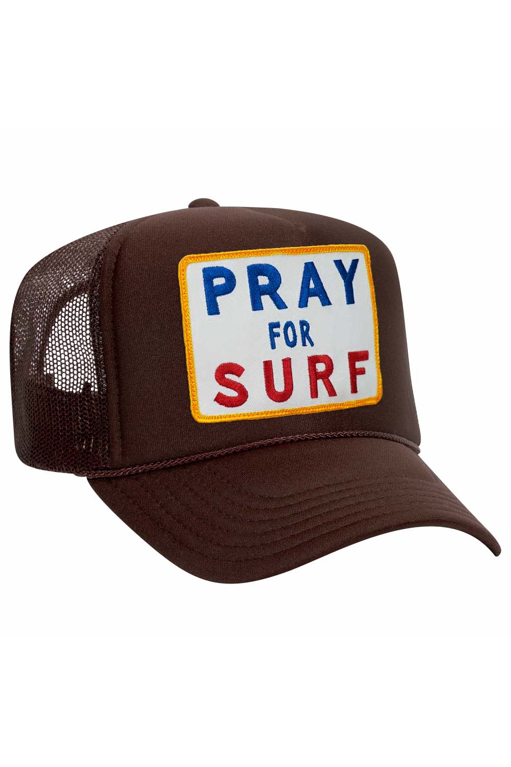 PRAY FOR SURF VINTAGE TRUCKER HAT HATS Aviator Nation OS BROWN 