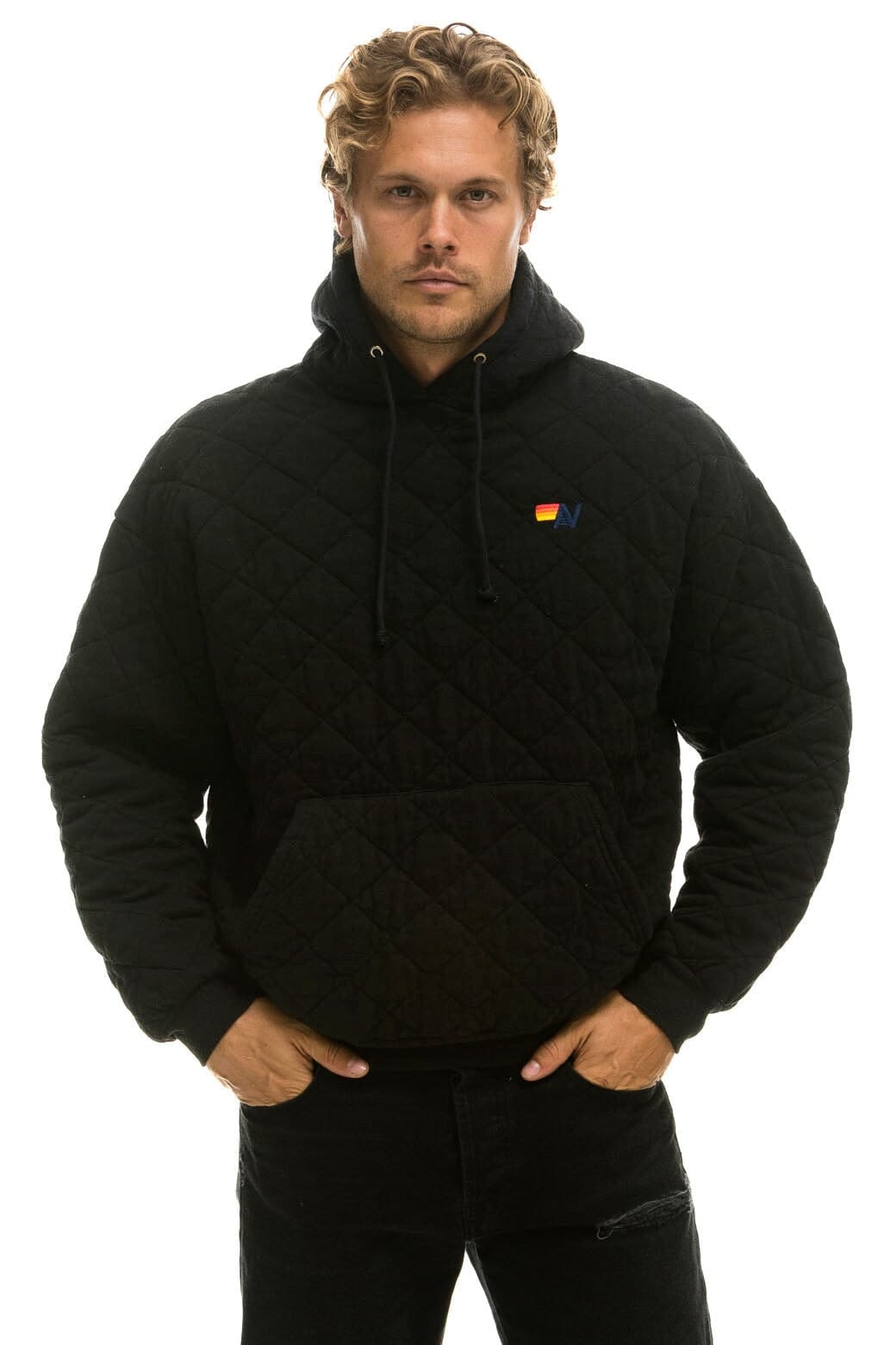 QUILTED RELAXED PULLOVER HOODIE - BLACK Hoodie Aviator Nation 