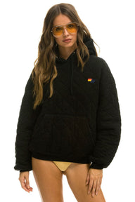 QUILTED RELAXED PULLOVER HOODIE - BLACK Hoodie Aviator Nation 