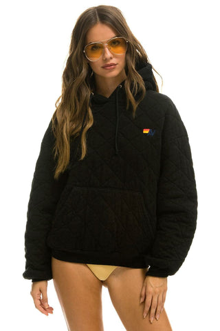QUILTED RELAXED PULLOVER HOODIE - BLACK Hoodie Aviator Nation 