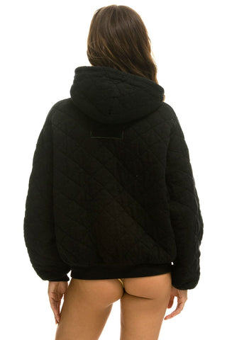 QUILTED RELAXED PULLOVER HOODIE - BLACK Hoodie Aviator Nation 
