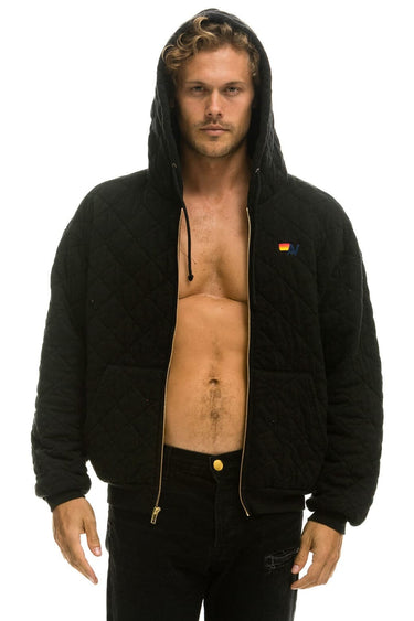 QUILTED ZIP HOODIE RELAXED - BLACK Hoodie Aviator Nation 
