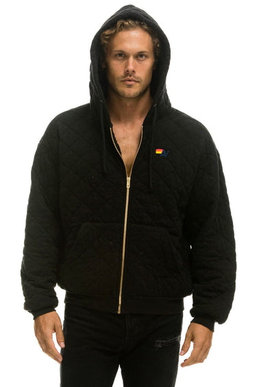 QUILTED ZIP HOODIE RELAXED - BLACK Hoodie Aviator Nation 