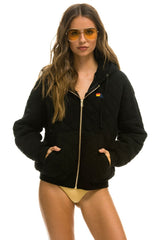 QUILTED ZIP HOODIE RELAXED - BLACK Hoodie Aviator Nation 