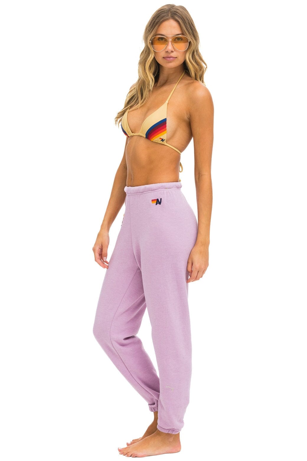 RAINBOW HEART STITCH SWEATPANTS - MAUVE Women's Sweatpants Aviator Nation 