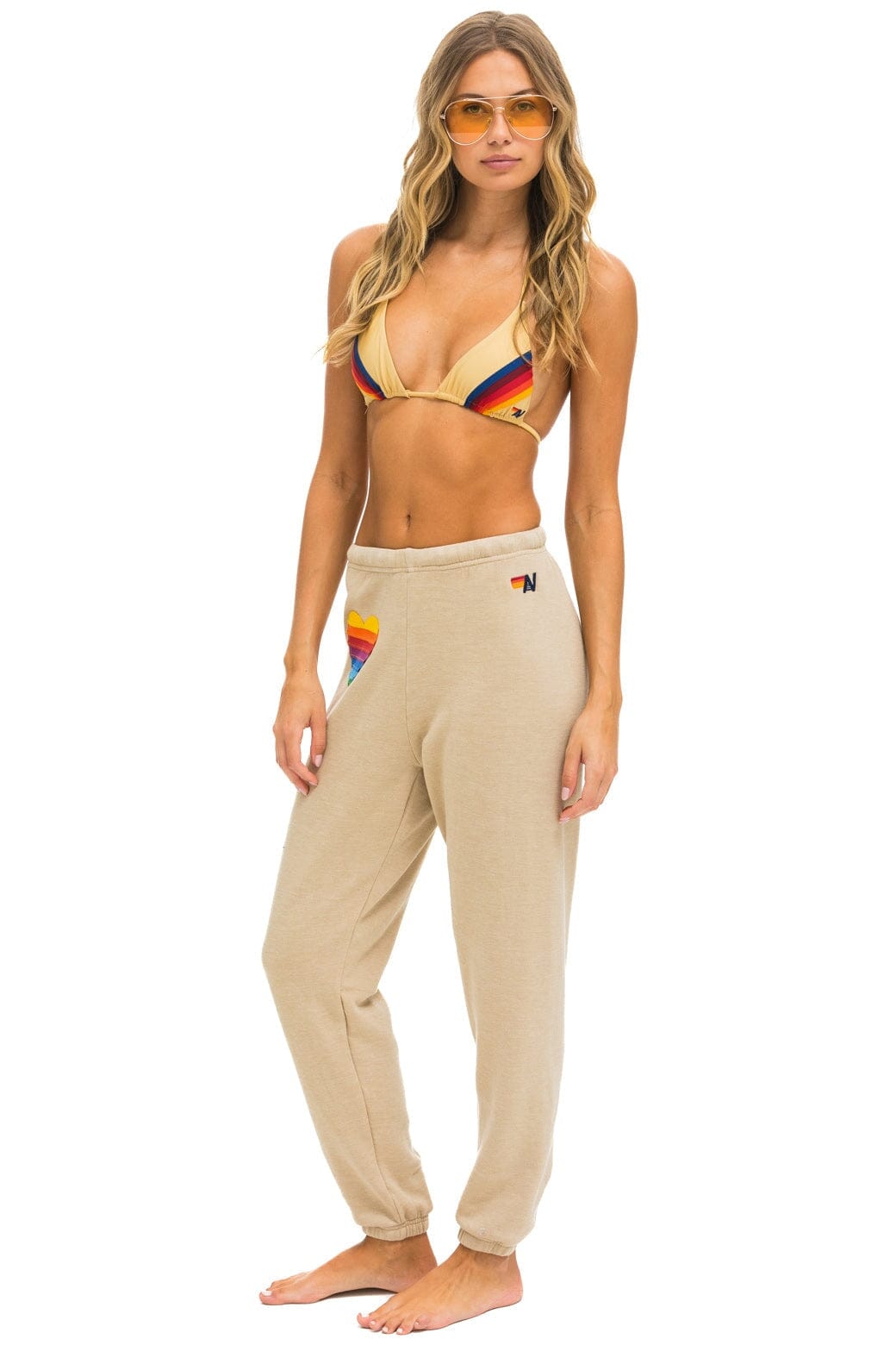 RAINBOW HEART STITCH SWEATPANTS - SAND Women's Sweatpants Aviator Nation 
