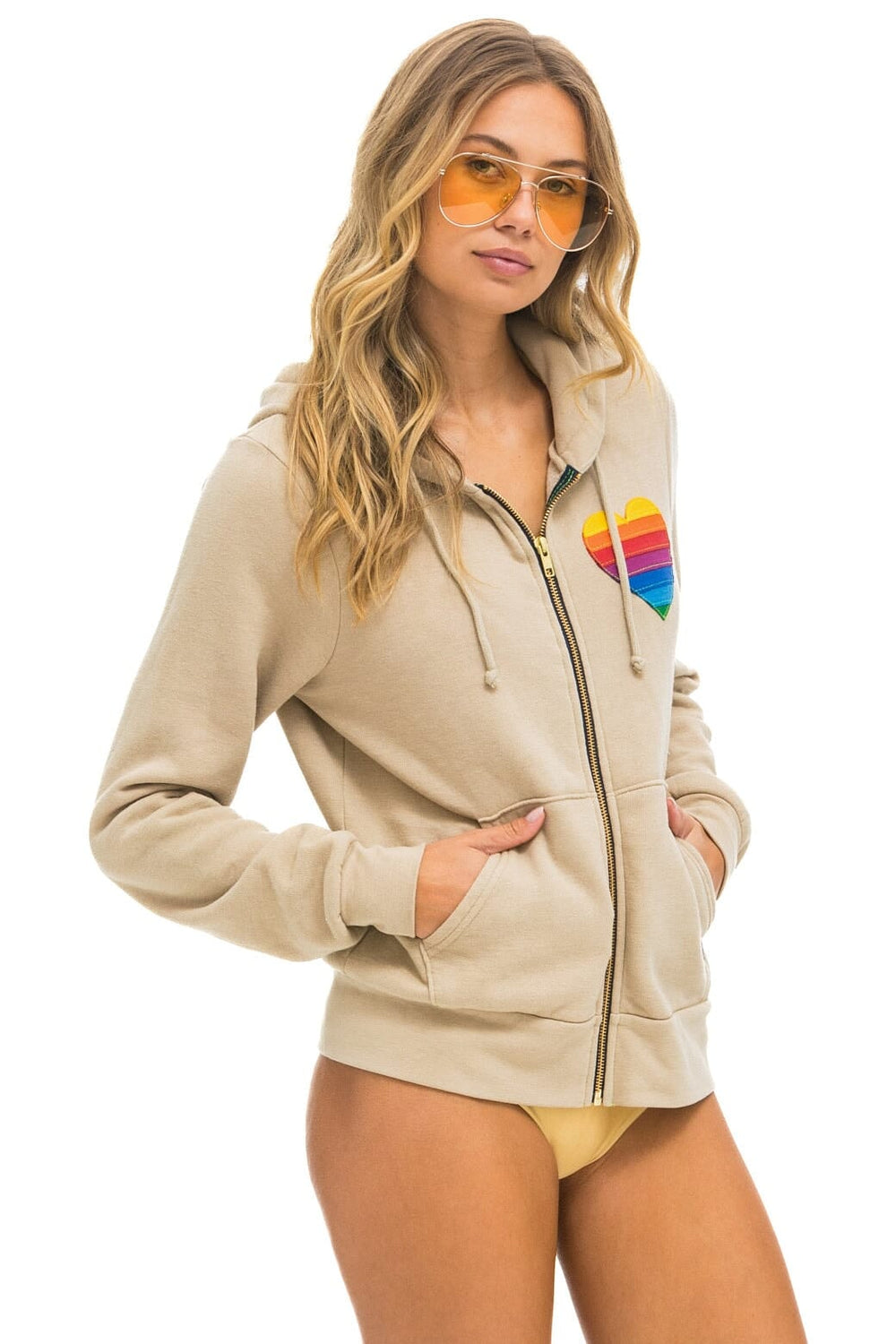 Rainbow Heart Stitch Crew Sweatshirt Relaxed Sand main image 1