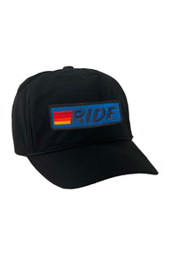 RIDE LOGO - VINTAGE NYLON TRUCKER HATS Aviator Nation BLACK // BLUE 
