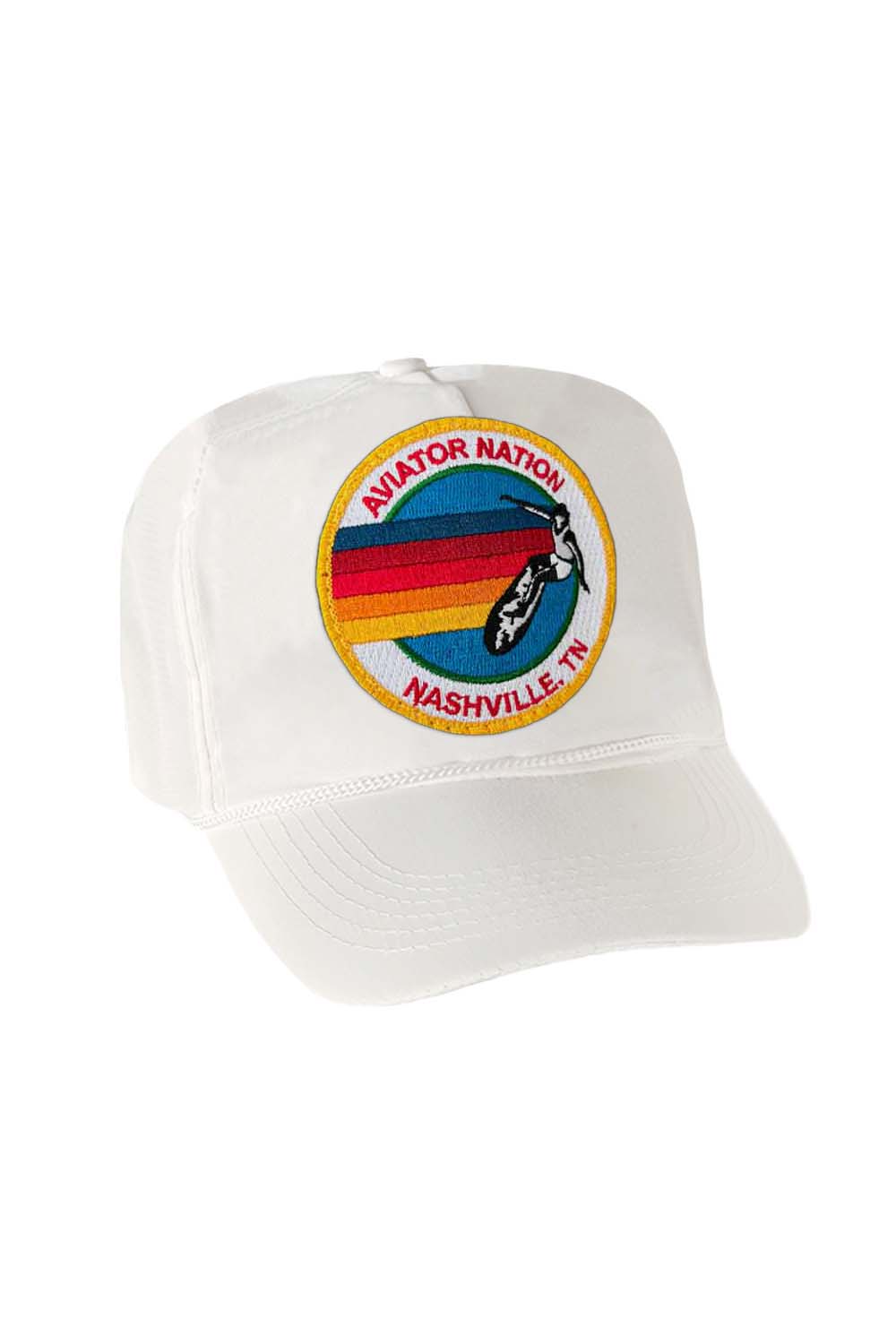 SIGNATURE NASHVILLE VINTAGE NYLON TRUCKER HAT HATS Aviator Nation WHITE OS 