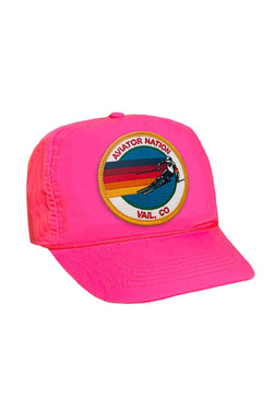 SIGNATURE VAIL VINTAGE NYLON TRUCKER HAT HATS Aviator Nation NEON PINK