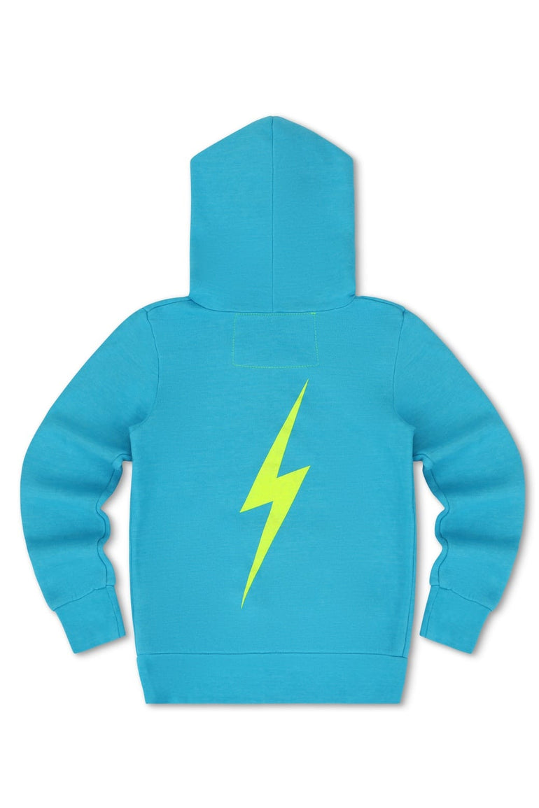 KIDS BOLT PRINT ZIP HOODIE - NEON BLUE // NEON YELLOW