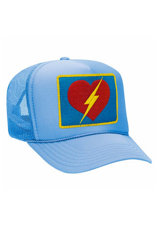 VINTAGE BOLT HEART TRUCKER HAT HATS Aviator Nation LIGHT BLUE 