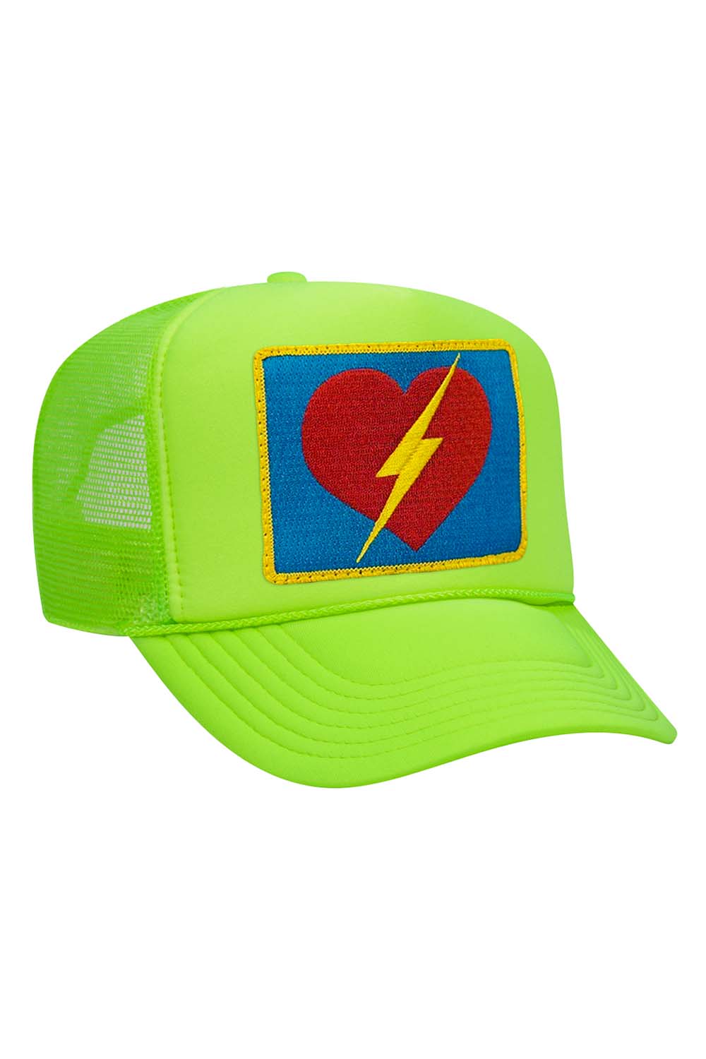 VINTAGE BOLT HEART TRUCKER HAT HATS Aviator Nation NEON GREEN 