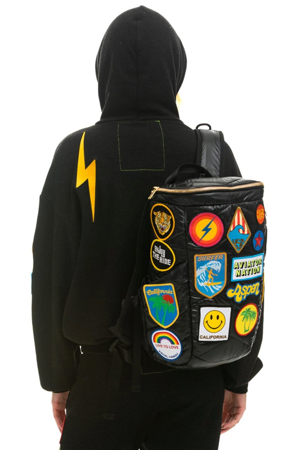 VINTAGE PATCH PUFFER BACKPACK - BLACK GLOSSY - Aviator Nation
