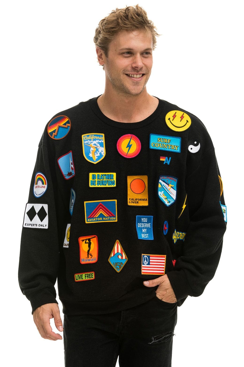 VINTAGE PATCH RELAXED CREW SWEATSHIRT - BLACK Sweatshirt Aviator Nation 