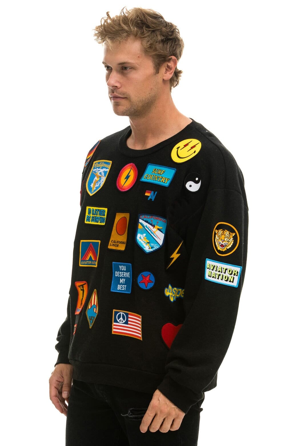 VINTAGE PATCH RELAXED CREW SWEATSHIRT - BLACK Sweatshirt Aviator Nation 