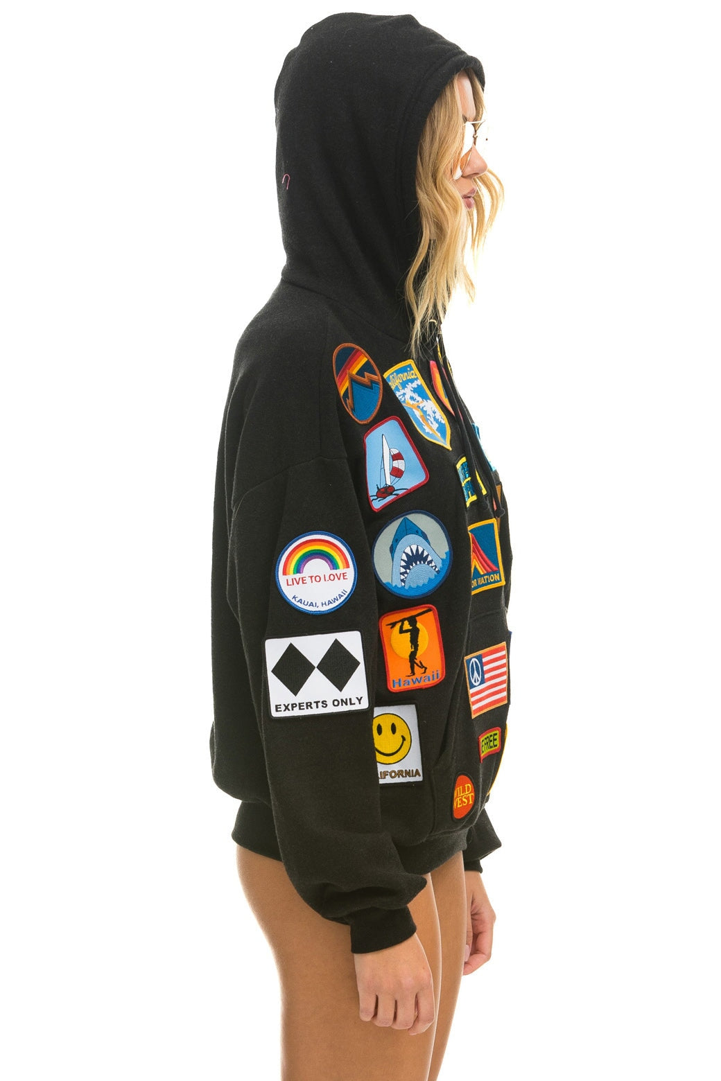 VINTAGE PATCH RELAXED PULLOVER HOODIE- BLACK