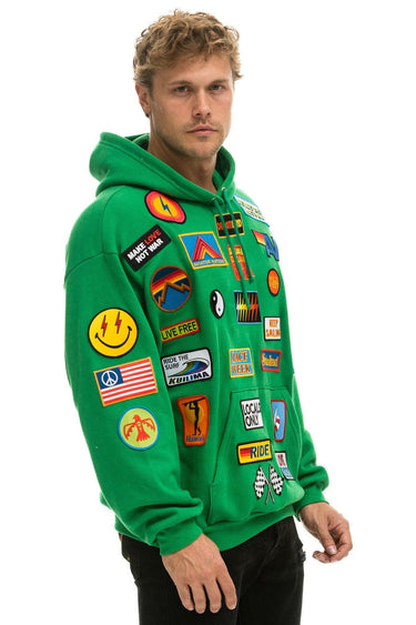 VINTAGE PATCH RELAXED PULLOVER HOODIE- KELLY GREEN – Aviator Nation