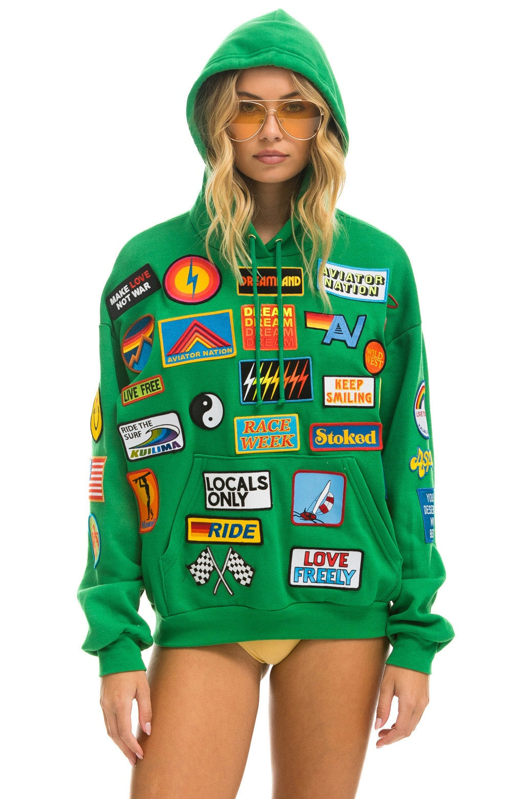 VINTAGE PATCH RELAXED PULLOVER HOODIE- KELLY GREEN Hoodie Aviator Nation 