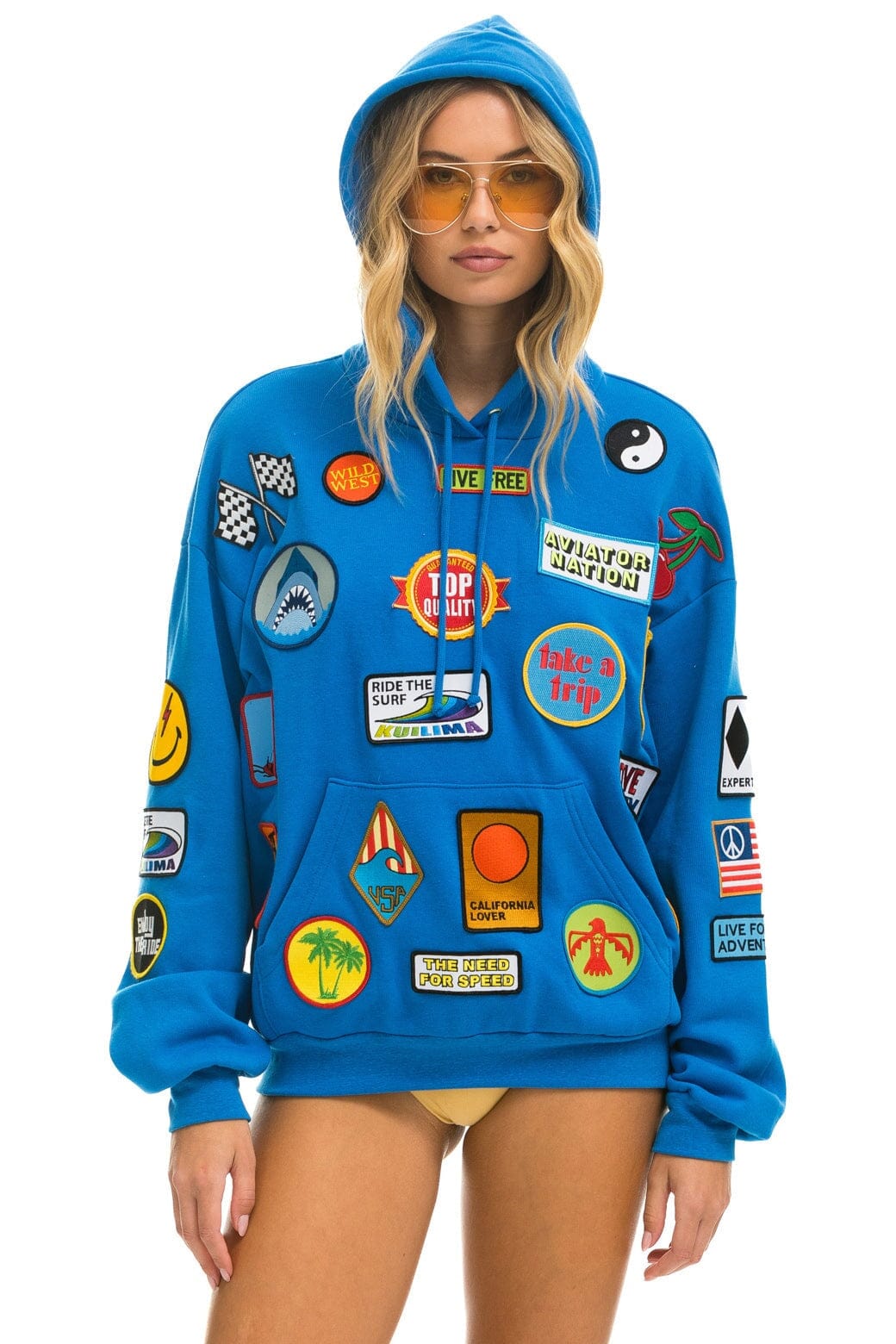 VINTAGE PATCH RELAXED PULLOVER HOODIE- OCEAN Hoodie Aviator Nation 