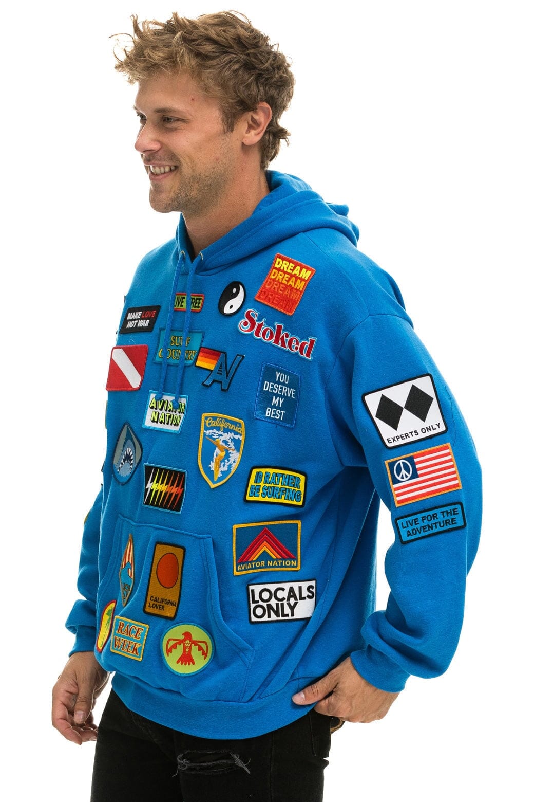 VINTAGE PATCH RELAXED PULLOVER HOODIE- OCEAN Hoodie Aviator Nation 