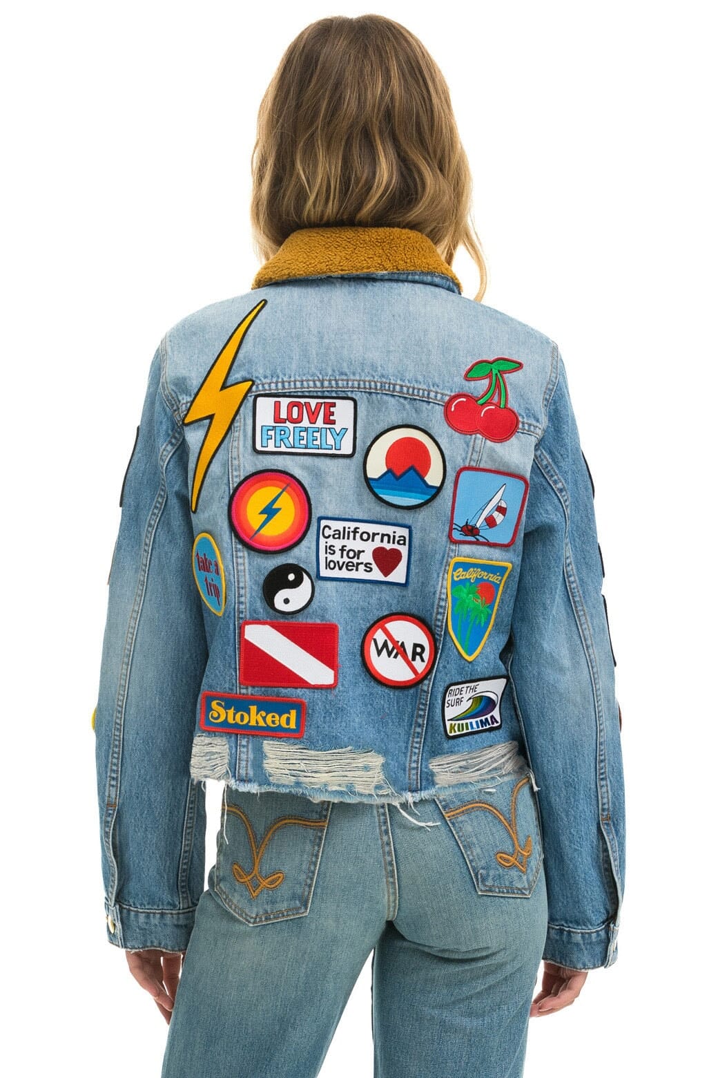 VINTAGE PATCH UNISEX CROP DENIM JACKET - SUPER LIGHT - Aviator Nation