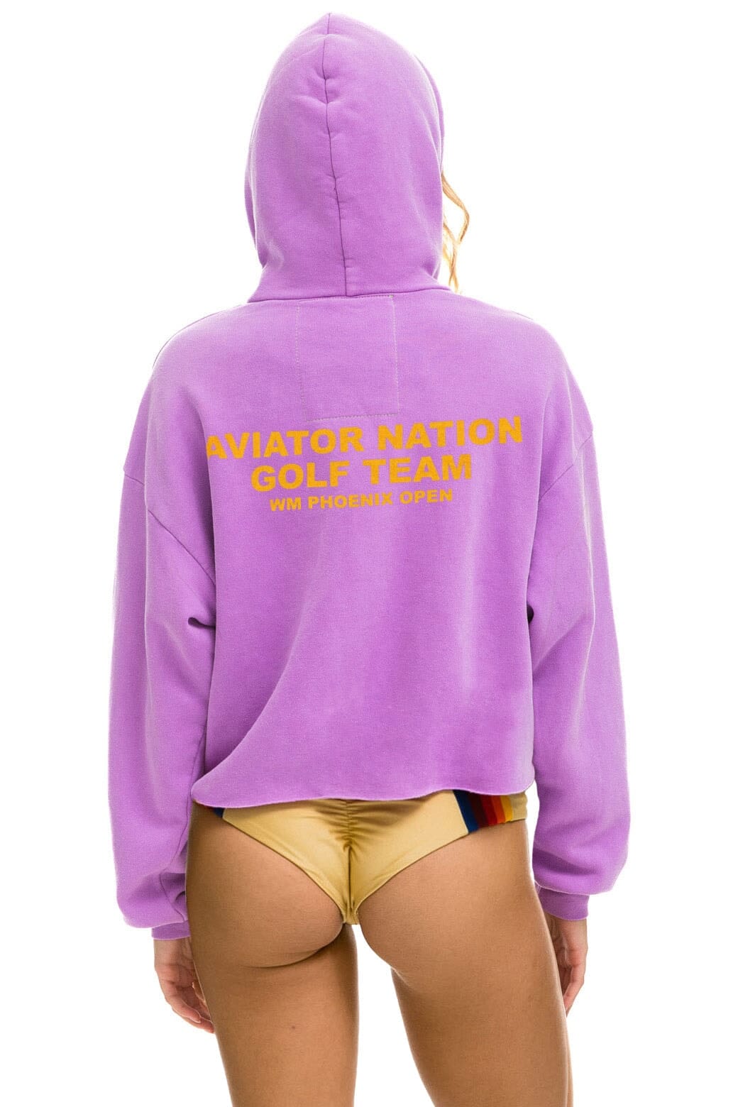 WASTE MANAGEMENT OPEN 2024 CROPPED RELAXED PULLOVER HOODIE NEON PURP Aviator Nation