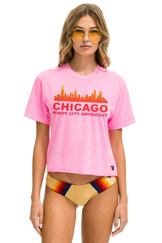 WINDY CITY SMOKEOUT 2024 BOYFRIEND TEE SHIRT - NEON PINK Boyfriend Tee Aviator Nation 