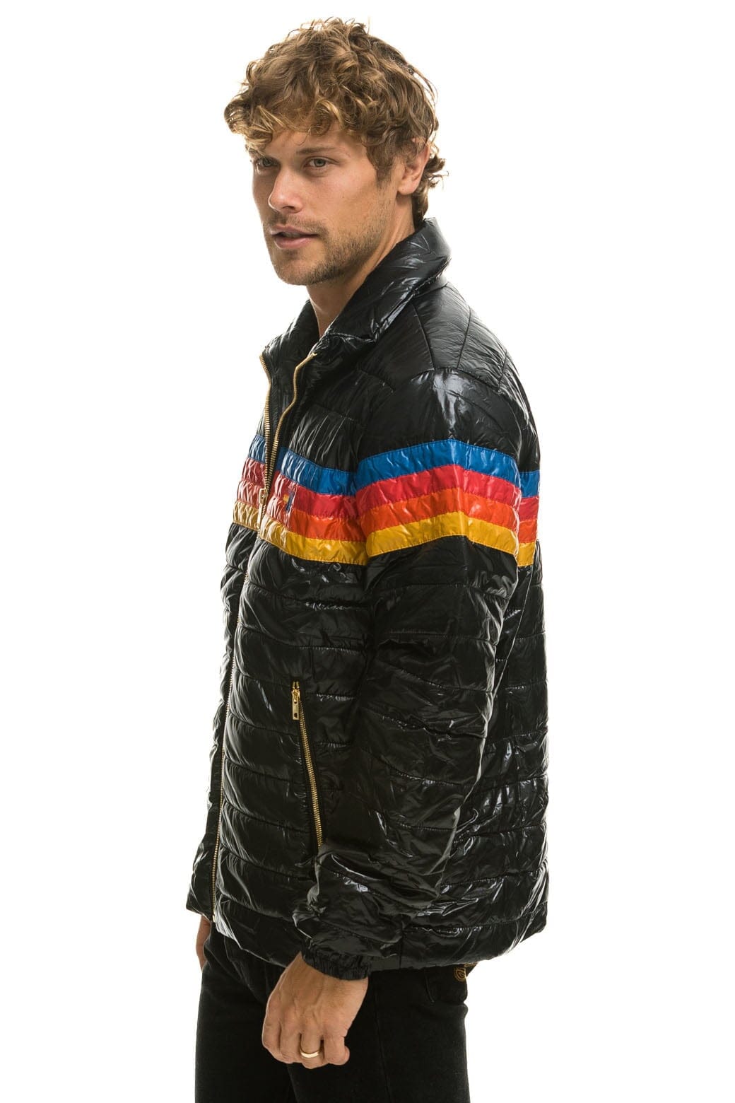 4 STRIPE TRAVELER JACKET - GLOSSY BLACK Men's Outerwear Aviator Nation 