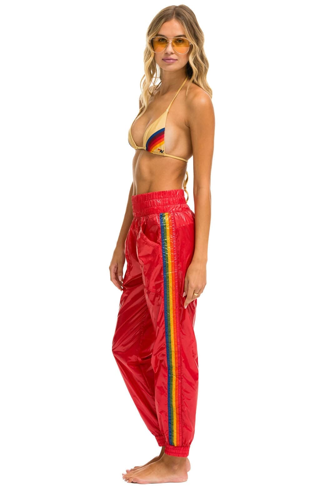 5 STRIPE HI RISE WIND PANT - CHERRY Women's Sweatpants Aviator Nation 
