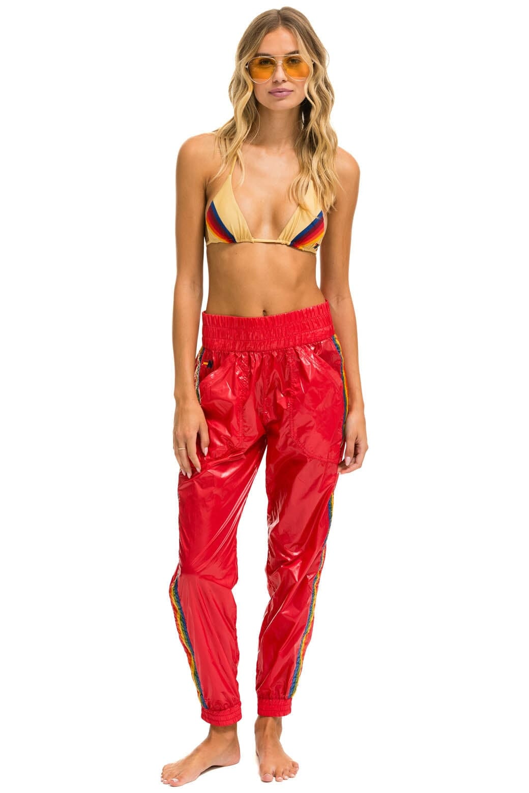 5 STRIPE HI RISE WIND PANT - CHERRY Women's Sweatpants Aviator Nation 