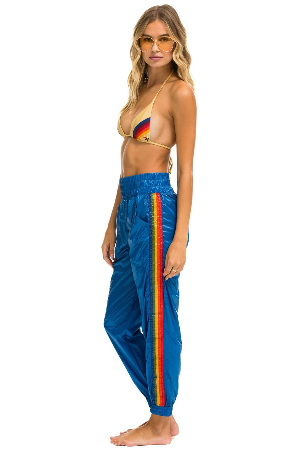 5 STRIPE HI RISE WIND PANT - SNORKEL BLUE Women's Sweatpants Aviator Nation 