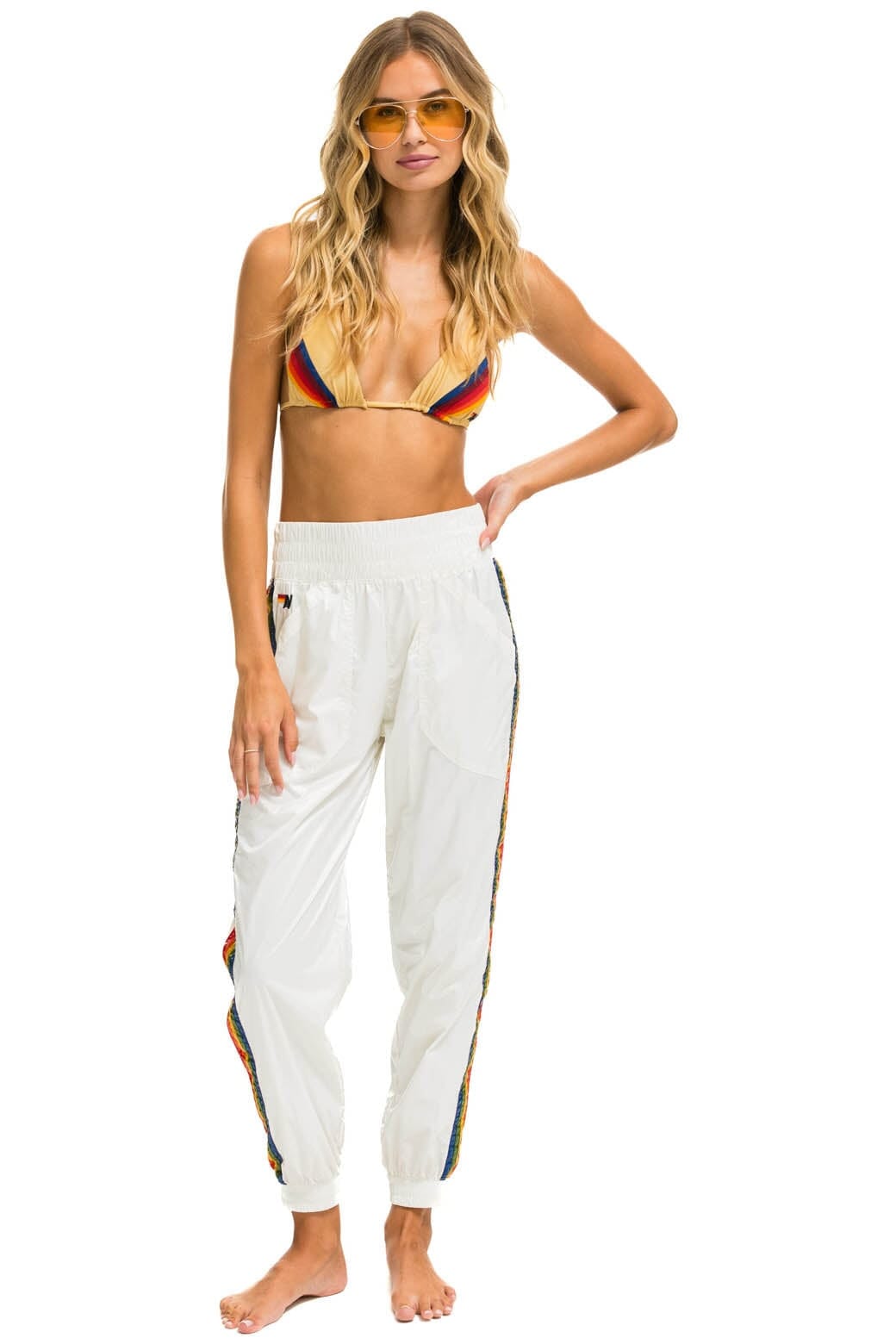 5 STRIPE HI RISE WIND PANT - VINTAGE WHITE Women's Sweatpants Aviator Nation 