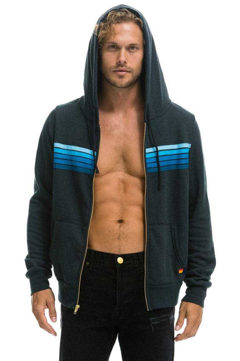 5 STRIPE HOODIE - CHARCOAL // BLUE Hoodie Aviator Nation 